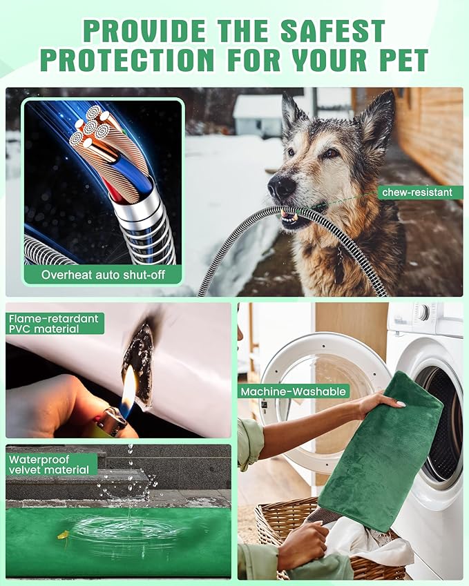 PETNF Outdoor Pet Heating Pad for Cats & Dogs, 100.4-107.6°F Auto Temp Control, Waterproof Fireproof, for Cat House/Dog Kennel/Terrace, Fits Domestic & Stray Pets (Green 23.6"X35.4")