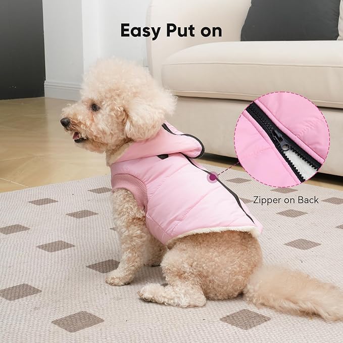 Fleece Lining Dog Hoodie with Harness Built in,Extra Warm Large Dog Jacket in Winter Doggie Coats with Hooded,Light Pink XXXL