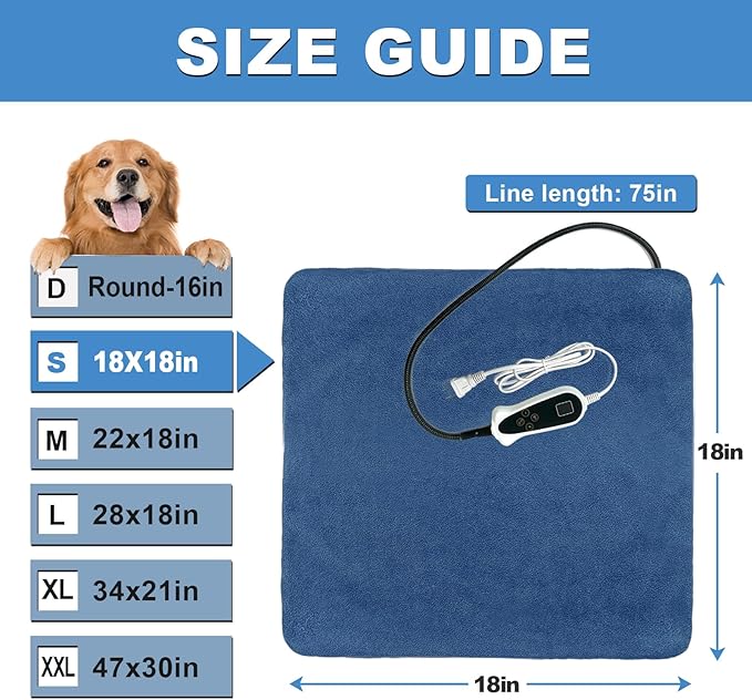 Bestio Cat Heating Pad, 18×18 in Heated Blanket with Intelligent Constant Temperature Switch and Metal Protective Tube, with A Plush Cotton Sleeve-Blue