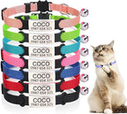 Personalized Kitten Cat Collar with Silent Slide On Silicone Name Tag | Adjustable and Durable Nylon Collar with Bell | Custom Laser Engraved Pet Name | Phone Number | Suitable for Kitten Cat