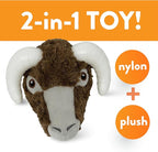 Spunky pup Knucklehead Durable Dog Toy - 2-in-1 Plush & Chew Toy for Aggressive Chewers, Chicken-Flavored Dental Chew, Durable Double-Stitched Squeaker- Ram