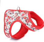 Mile High Life Dog Harness, Air Mesh Floral Vest Harness for 20 lbs Small Dogs & Cats, Easy Get on Adjustable Easy Closures Both Neck and Chest(Red Rose, XS Chest 14"-16")