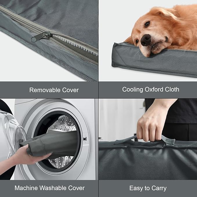 Outdoor Extra Large Dog Bed, Waterproof Dog Bed for Large Dogs, Egg Crate Foam XL Pet Bed with Removable Washable Oxford Cooling Cover, Grey