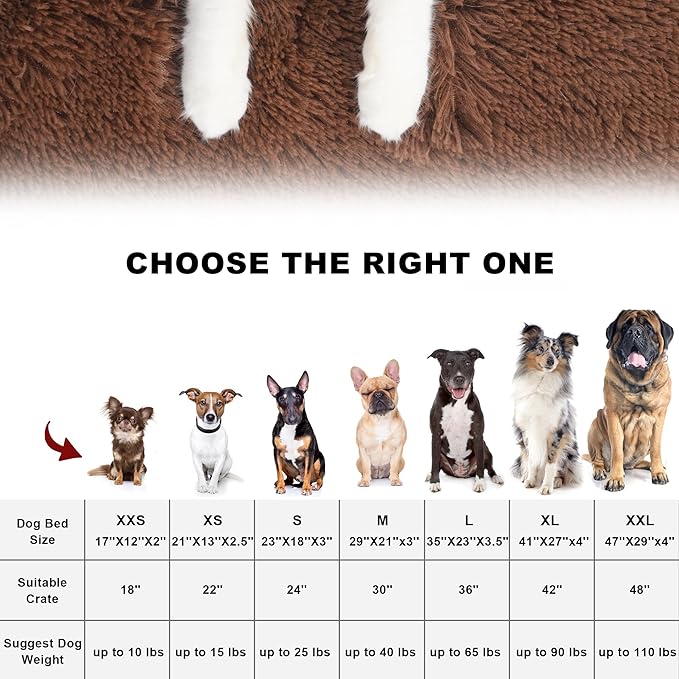 Bedfolks Waterproof Dog Crate Pad, Plush Dog Kennel Bed with Removable Cover, Faux Fur, Washable, 23"x18", Solid Brown