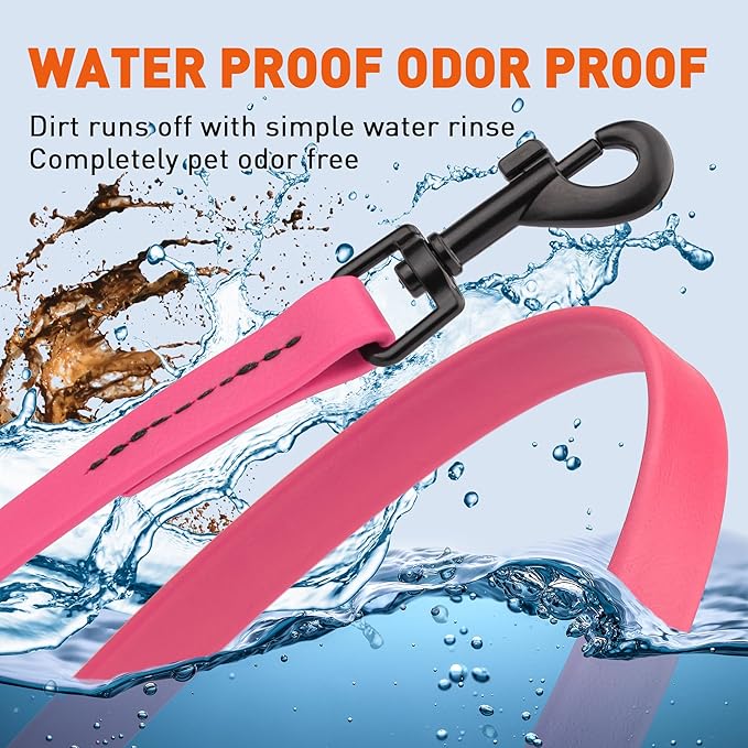Dogline Biothane Waterproof Dog Leash Strong Coated Nylon Webbing with Black Hardware Odor-Proof Easy to Clean High Performance for Small or Large Dogs Made in USA 2 ft Lead, Passionfruit Pink