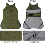 HEYWEAN Dog Winter Coat - Waterproof Windproof Reflective Vest for Medium & Large Breeds Adjustable Warm FleeceLined Jacket with Magic Tape & D-Ring for Leash Cold Weather Apparel (Green, Medium)