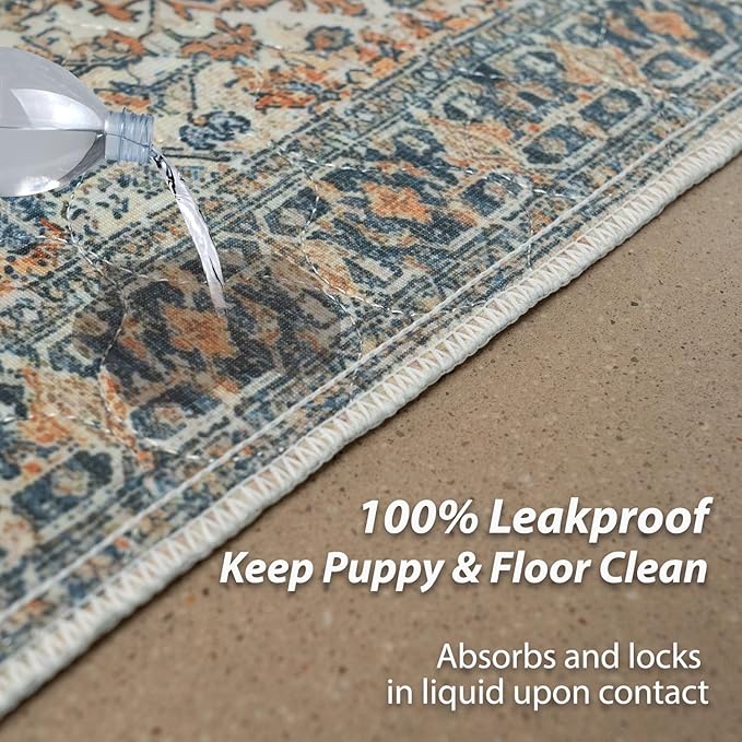 nunubaby Washable Pee Pads for Dogs, Stylish, Non-Slip and Leak-Proof Pee Pads. Reusable Potty Pads for Dogs for Crates and Floors.(Beige/Multi, 48" x48" )
