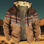 Men's Western Aztec Jackets Hooded Cowboy Hoodie Warm Full Zip Ethnic Vintage Long Sleeve Coat Fall Winter Tops