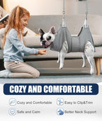 Dog Grooming Hammock Harness, M Size Grooming Sling Restraint for Nail Trim, Silver Gray Holder Hanger for Grooming with Thick Neck Support