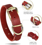 Didog Genuine Leather Dog Collars with Engraved Nameplate, Personalized Soft Leather Dog Collar with Custom ID Tag, Brown/Green/Red for Medium Large Dogs (XXL,Red)