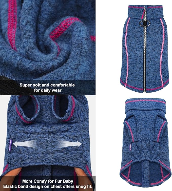 cyeollo Dog Jacket Sweater Reflective Warm Coats Zipper Up Step in Lightweight Fleece Jacket Pet Clothes Dog Jackets for Medium to Large Dogs