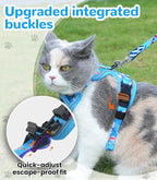 Halypet Cat Harness and Leash Set for Walking, Escape Proof Adjustable Vest Harness with 3-in-1 Integrated Buckles, Easy Control Soft Breathable Mesh with Reflective Strips for Cats, M, Ocean Blue