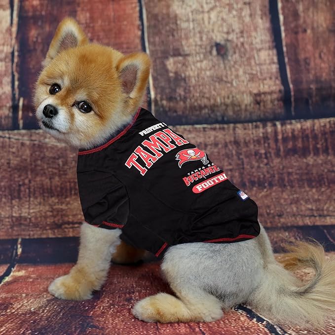 NFL Tampa Bay Buccaneers Dog T-shirt Medium. - Licensed Shirt for Pets Team Colored with Team Logos- Premium Stretchable Materials for the comfort of your Dog & Cat