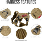 OneTigris Tactical Dog Harness Vest,No-Pull Service Dog Vest with Hook & Loop Panels,Adjustable Dog Vest Harness for Walking Hiking Training(Coyote Brown,XS)