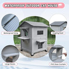 Plastic Outdoor Cat House - Cat House for Outside with Insulated Liner for Winter，100% Weatherproof Cat Houses for with Escape Door, Feral Cat Shelter for Porch Barns Strays