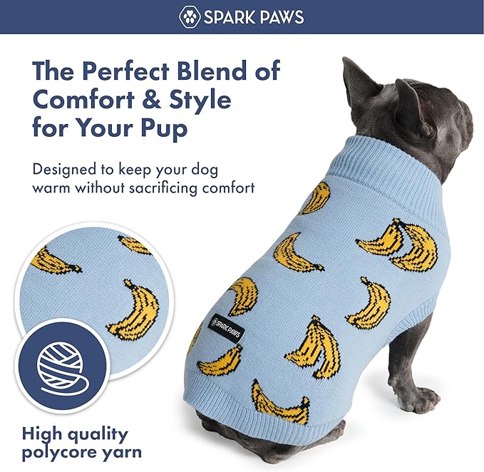 Spark Paws Knit Dog Sweater – Ultra Soft Warm Winter Dog Sweater for Small, Medium & Large Dogs – Stretch Fit Pet Sweater for French Bulldog, Pitbull, Girl & Boy Dogs Jacket, (Banana,4XL)