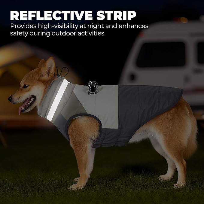 Dog Winter Coat, Reflective Dog Coats for Large Dogs, Waterproof Windproof Pet Clothes Jacket with Harness Built in, Warm Cold Weather Coats, Dogs Snowsuit Vest, Grey XX-Large