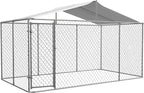 Outdoor Dog Enclosure,Heavy Duty Dog Kennel House Mesh Outside,Galvanized Chain Link Dog Run with Roof,Dog Cage Large Dogs,Dog Pen,Pet Kennel W/Waterproof Anti-UV Cover&Secure Lock for Large Dog