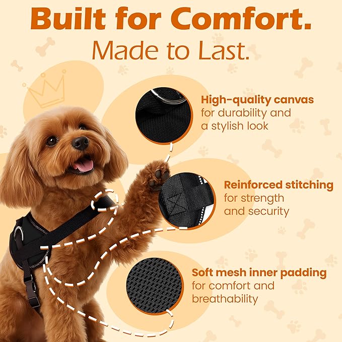 Bark Appeal Black No-Pull Dog Harness for Medium to Large Sized Pets – Adjustable, Reflective Vest with 3 Leash Clips for Added Control, Easy Walks & Training – Large