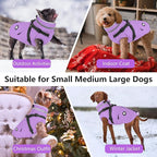 Dogcheer Dog Coat with Harness, Waterproof Dog Jacket, Reflective Puppy Winter Jacket with Pocket, Doggy Turtleneck Fleece Vest for Small Medium Large Dogs - Taro Purple, L