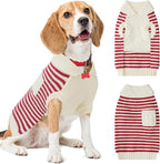 Small Dog Sweater, Knitted Striped Pullover Dog Clothes for Cold Weather, Thick Warm Cozy Stretchy Sweater for Chihuahua, Bulldog, Dachshund, Pug(Red & White Strip, XL)