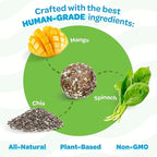 Mango, Chia, & Spinach Grain Free Dog Treats Soft - All Natural Dog Treats - Human Grade, Gluten Free, Non-GMO, Clean & Nutritious, Plant Based Vegan Ingredients - 18pk