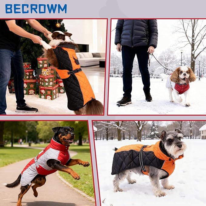 Dog Coat Dogs Winter Coat- Fleece Lined,Water-Resistant,Convertible Collar,Back Reflective Strip&Easy to Wear for Outdoor Walking Dog-Jacket(Orange, X-Large)