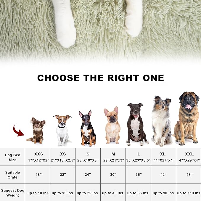 Bedfolks Waterproof Dog Crate Pad, Plush Dog Kennel Bed with Removable Cover, Faux Fur, Washable, 23"x18", Sage Green