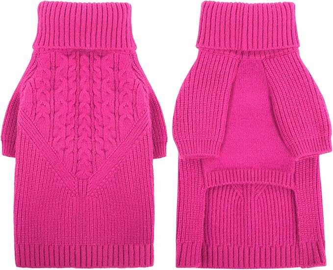 Queenmore Dog Sweater Small, Dog Sweaters for Small Dogs Girl or Boy, Small Dog Christmas Sweater, Winter Puppy Doggie Sweatshirt Knitwear, Pet Chunky Warm Coat for Medium Large Size Dogs, Fuchsia S