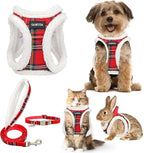 GAMUDA Small Dog Harness Collar and Leash Set, Step in No Chock No Pull Soft Mesh Adjustable Dog Vest Harnesses Plaid Reflective for Dogs Puppy Cats Kitten Rabbit (Warm Red, M)