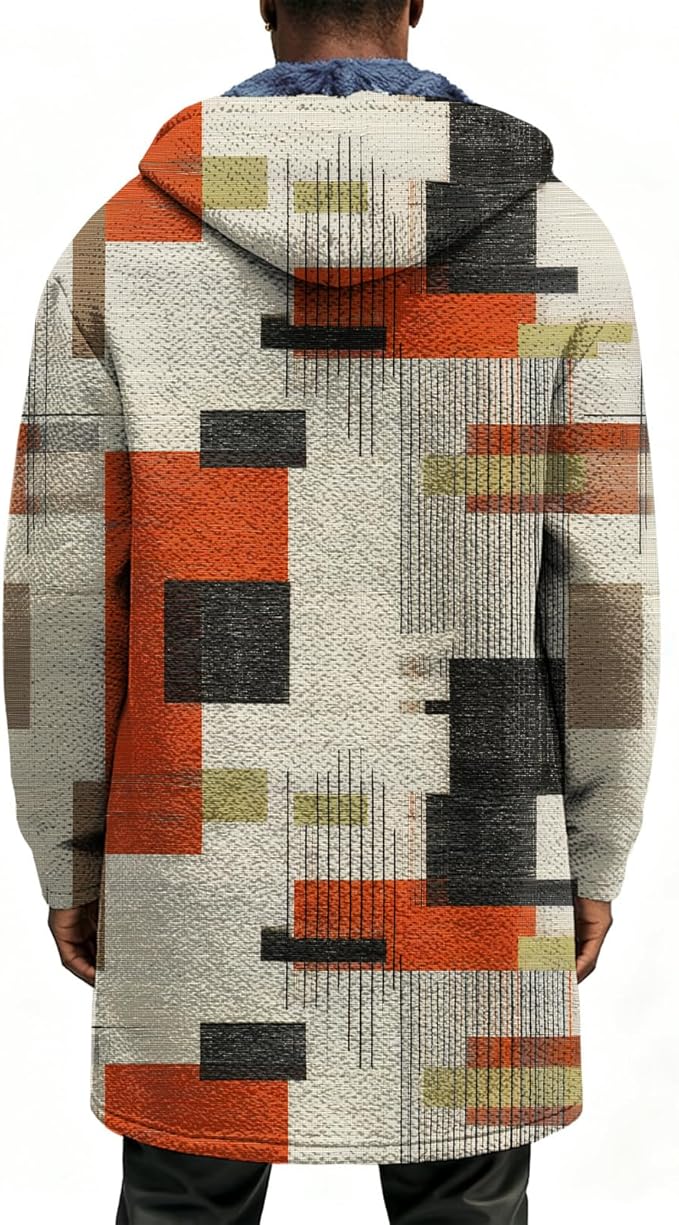 LIZALIG Long Hooded Cardigan Men Japanese Art Style Fashion Cool Graphic Coats Winter Warm Lined Fleece Jacket