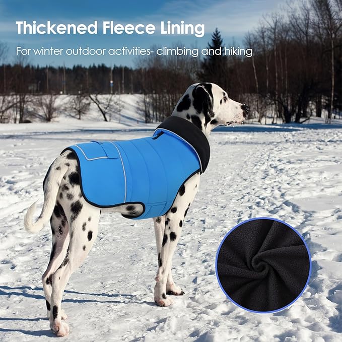 Dog Coat, Small Medium Dog Jacket, Windproof Dogs Puffer Jacket, Fleece Lined Warm Dogs Winter Coat with Harness Hole (Blue L)