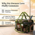 | TSA Airline Approved |Soft Sided Pet Carrier | Cat Carrier | Dog Carrier| Pets Up to 15 lbs | Leash & Luggage Strap | Camo Green Handle
