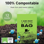 100% Certified Compostable Dog Poop Bag Rolls, 120 Bags (8 Rolls) Eco-Friendly Poop Bags for Dogs, Leak Proof Unscented Easy Open Poop Waste Bag（Green）