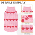 KOOLTAIL Cable Knit Dog Sweater Turtleneck, Cold Weather Pullover Classic Knitwear, Snowflake Pattern Thick Warm Winter Pet Clothes,Dog Christmas Sweater for Small Medium Large Dogs,Pink Heart ML