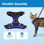 Voyager Escape Proof Cat Harness and Leash Set with Reflective Stitching, Neoprene Handle 5ft - Supports Small, Medium and Large Cats, Kittens for Walking by Best Pet Supplies - BT-Royal Blue, XXS