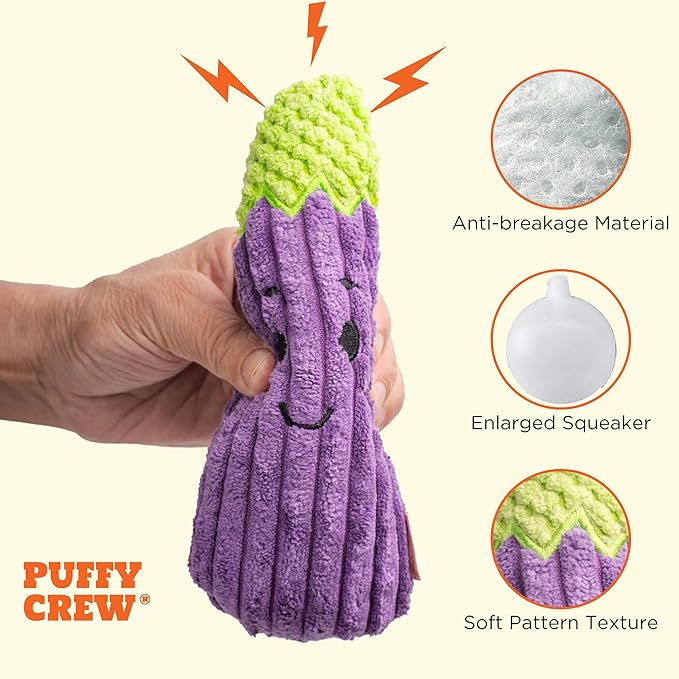Squeaky Dog Plush Toy, Bite_Stick Collection, 8'', for Small and Medium Dogs (Eggplant)