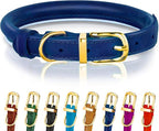 OOPSDOGGY Reflective Rolled Leather Dog Collar Adjustable Soft Padded Pet Collar for Small Medium Large Breed Dogs (Blue, M, 12"-15")