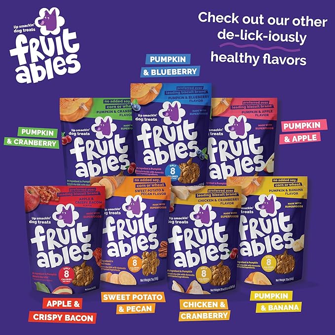 Fruitables Baked Dog Treats, Healthy Pumpkin Treat for Dogs, Low Calorie & Delicious, No Wheat, Corn or Soy, Made in the USA, Pumpkin and Apple Flavor, 7oz