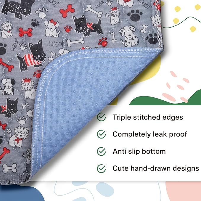 Caldwell's Pet Supply Co. 24x36 Washable Pee Pads for Dogs, Reusable Puppy Potty Mat, Whelping Rug, Waterproof Rug for Dog, Medium (Set of 2)