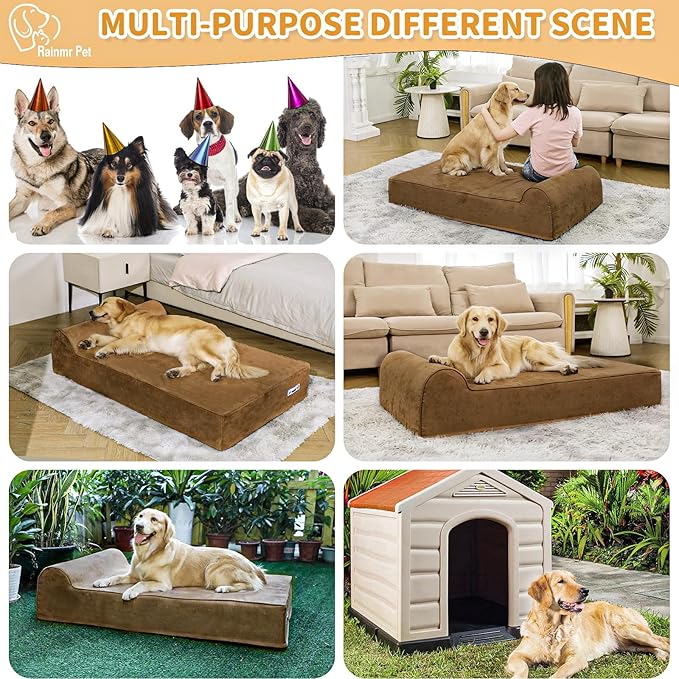 Orthopedic Dog Beds for Large Dogs, 7" Memory Foam Dog Beds with Waterproof Liner, Chew Proof Microsuede Cover, Removable and Washable, Nonskid Bottom, 52"x36"x7" XL Chocolate