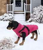 Geyecete Winter Warm Coat Waterproof Dog Winter Jacket with Harness Traction Belt,Pet Outdoor Jacket Dog Autumn and Winter Clothes for Medium, Small Dog-Pink-XXL