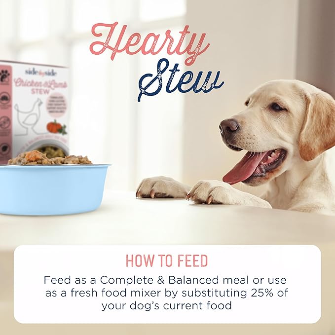 Side by Side Chicken & Lamb Stew - Warming Wet Dog Food & Dog Food Topper for All Breeds - Made with Nutrients & Whole Raw Ingredients - No Artificial Additives or Fillers - USA Made (12.5 oz, 6-Pack)