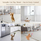 Interactive Suction Cup Cat Toy for Indoor Cat, Long Tail Feather Bird, Spring Wire Suctions to Ground, Hands Free Bird Simulation Cat Toy Wand Set that Sticks to Floor, Feathers & Bells