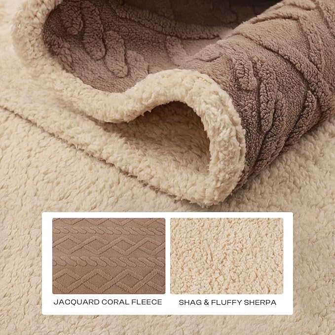 Waterproof Pet Blanket, Liquid Pee Proof Dog Blanket for Sofa Bed Couch, Reversible Sherpa Fleece Furniture Protector Cover for Small Medium Large Dogs Cats, Khaki Queen Size（90" x 82"）