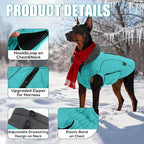 EMUST Winter Coat for Large Dogs, Windproof Dog Jacket for Cold Weather, Extra Warm Dog Winter Clothes for Small Medium Large Dogs, Turquoise, XXL