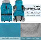 Queenmore Medium Dog Coat, Winter Dog Jacket, Waterproof Puffy Dog Snowsuit, Adjustable Reflective Fleece Lining Warm Padding Parka for Cold Weather, Blue M