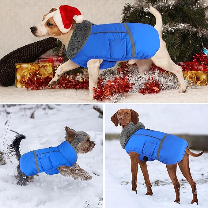 Dogcheer Warm Dog Coat, Waterproof Dog Jacket Christmas Puppy Winter Coat with Buckle, Reflective Adjustable Pet Snow Jacket Turtleneck Fleece Sweater for Small Medium Large Dogs - Blue, 3XL