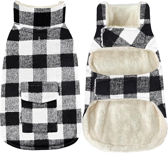 Malier Dog Winter Coat, Classic Plaid Fleece Dog Cold Weather Coats Dog Jacket with Pocket, Windprood Warm Dog Coat Vest Winter Pet Clothes Apparel for Small Medium Large Dogs (White, X-Small)