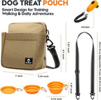 Large Capacity Dog Treat Pouch –Training Treat Bag with Magnetic Pocket, Built-in Poop Bag Holder, Clicker & Collapsible Bowl, Hands-Free Dog Walking Bag for Walking & Puppy Training - Khaki